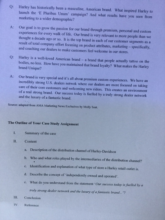 Solved CASE STUDY 2 HARLEYDAVIDSON LEADS THE PACK IN RETAIL
