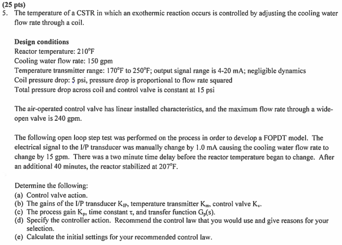 Solved (25 pts) 5. The temperature of a CSTR in which an | Chegg.com