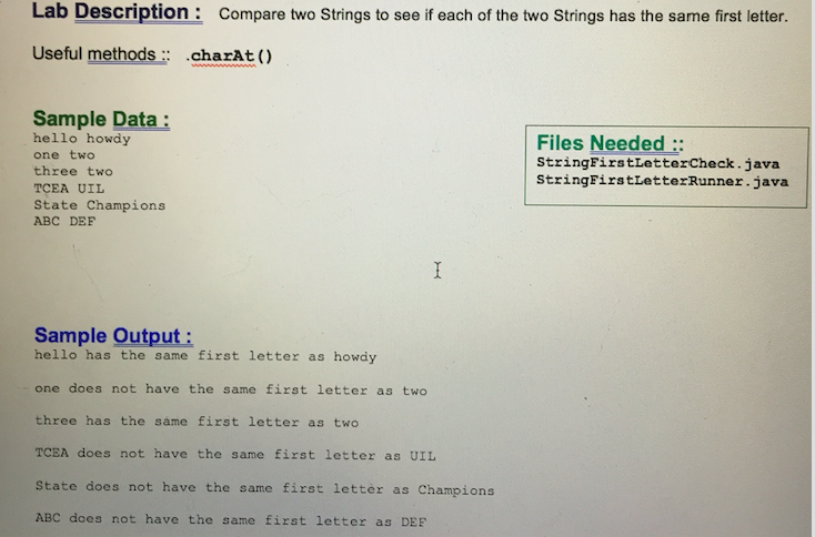 Solved Lab Description: Compare two Strings to see if each | Chegg.com