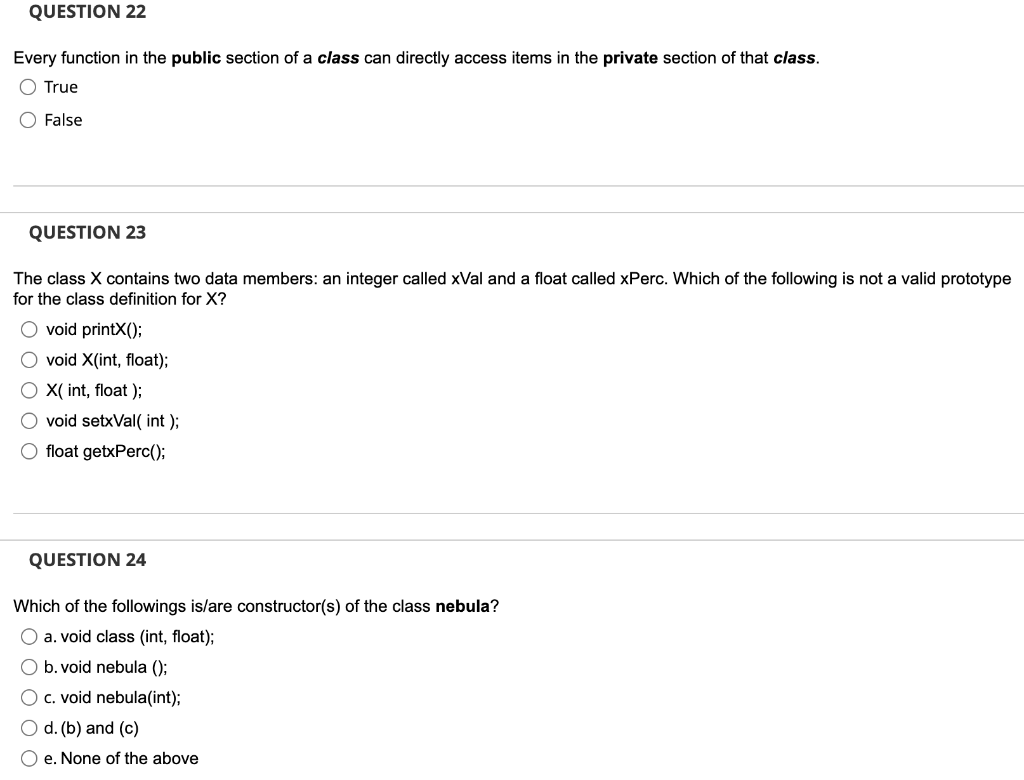 Solved QUESTION 22 Every function in the public section of a | Chegg.com