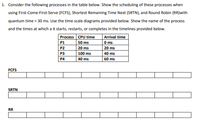 Solved 1. Consider the following processes in the table | Chegg.com