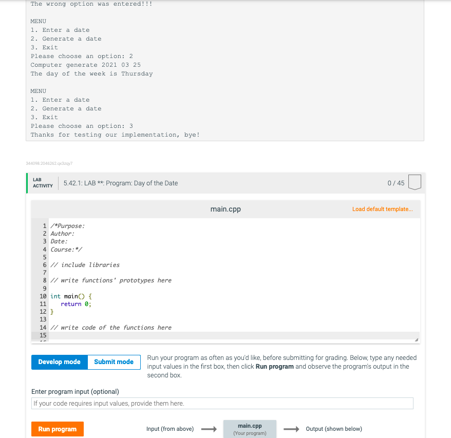 Solved 5.42 LAB **: Program: Day of the Date Zeller's | Chegg.com