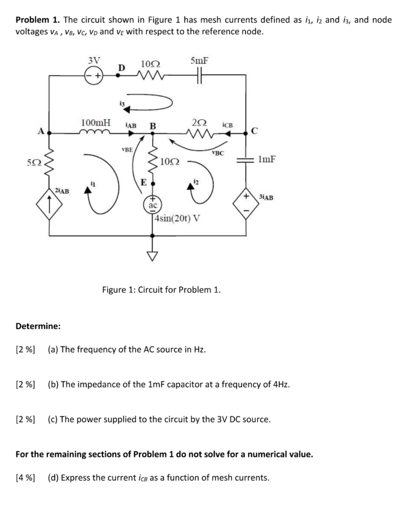 Solved Problem 1. The circuit shown in Figure 1 has mesh | Chegg.com