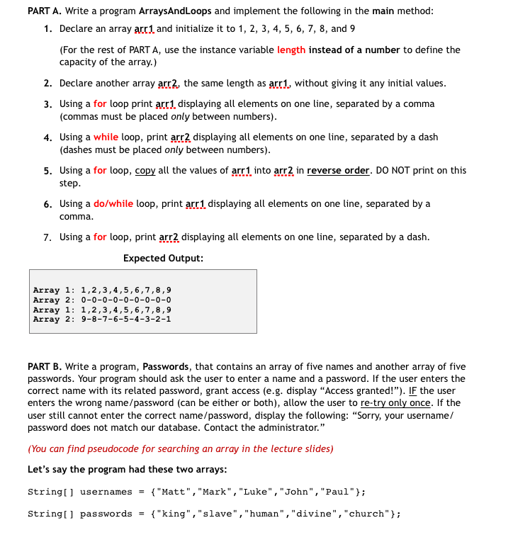 Solved PART A. Write A Program ArraysAndLoops And Implement | Chegg.com