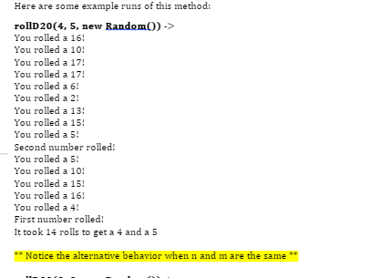 Solved Write a int method rollD 20(int n, int m, Random r) | Chegg.com