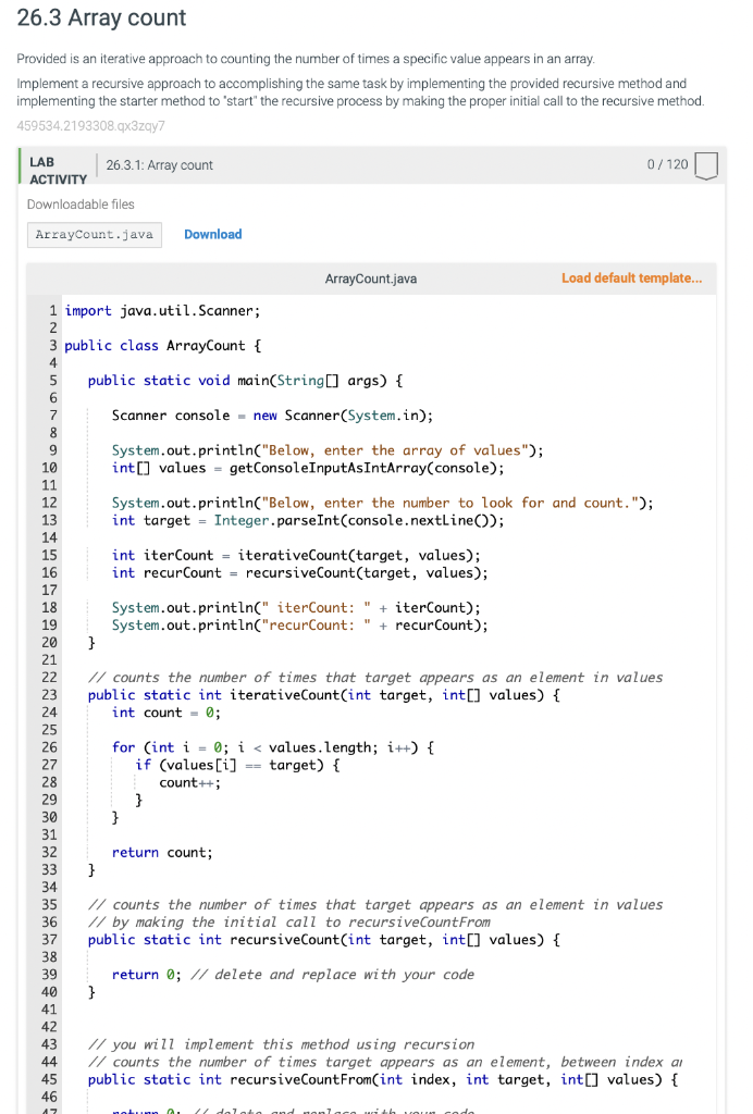 Solved 26.3 Array count Provided is an iterative approach to | Chegg.com