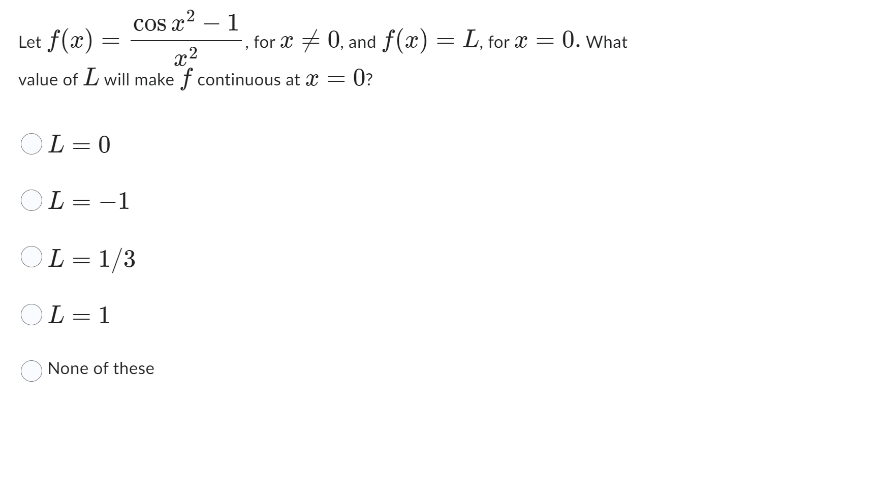 Solved Let F X Xc2cosx2−1 For X 0 And F X L For X 0