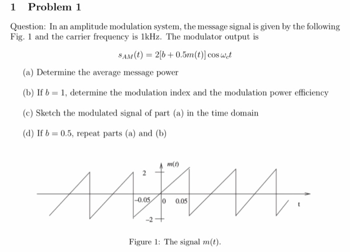 Solved 1 Problem 1 Question: In An Amplitude Modulation | Chegg.com