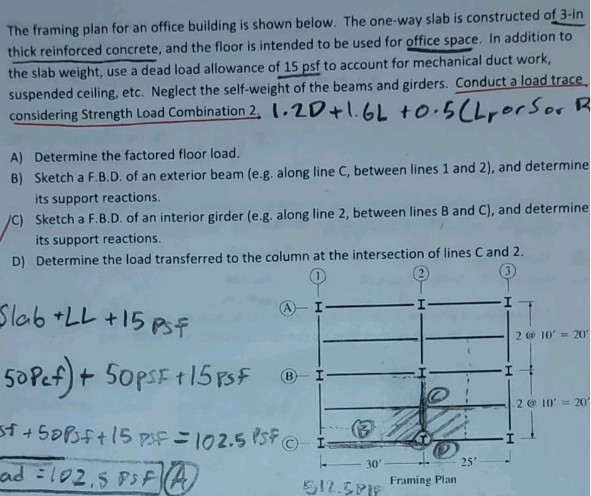 Solved The framing plan for an office building is shown | Chegg.com