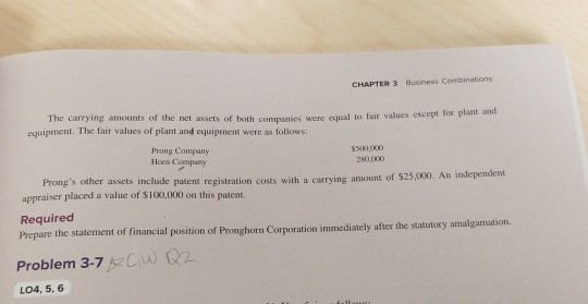 Business combinations chapter 3 the carrying amounts of the net assets of both companies were equal to fair values except for