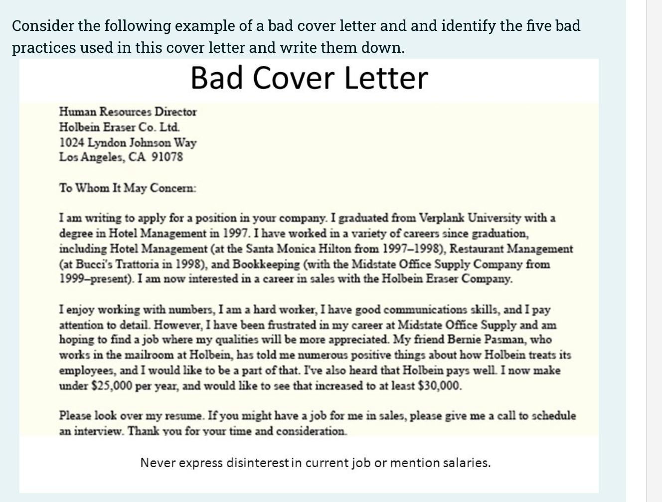 bad cover letter examples pdf