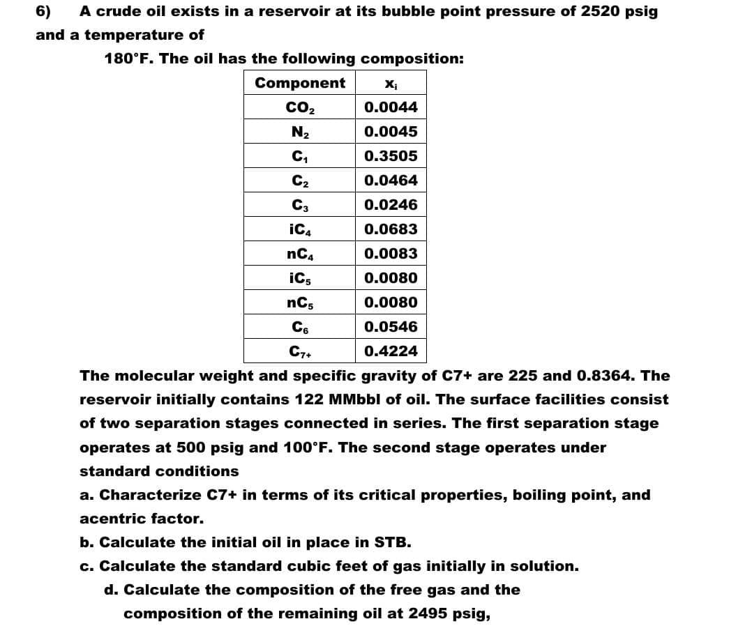Solved 6) A crude oil exists in a reservoir at its bubble