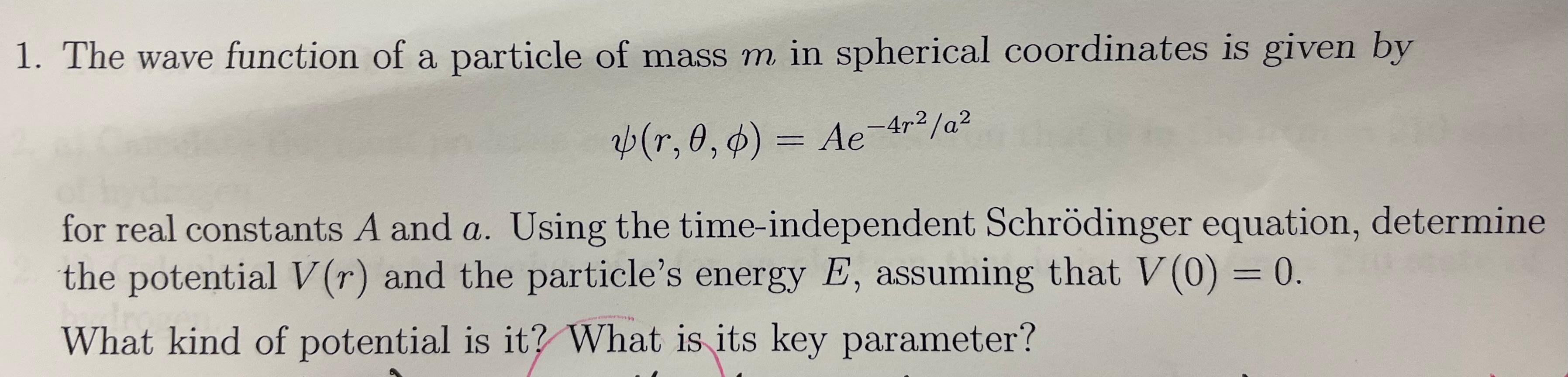 Solved 1. The wave function of a particle of mass m in | Chegg.com