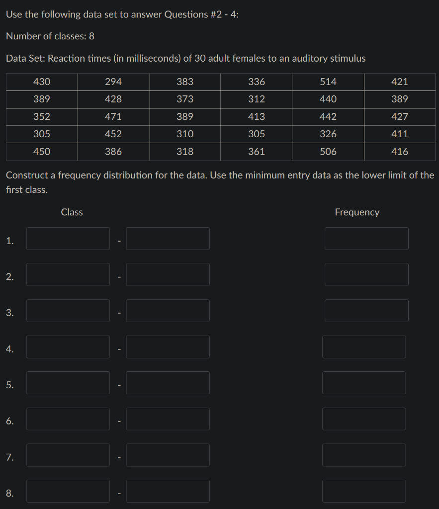 Solved Use the following data set to answer Questions #2 - | Chegg.com