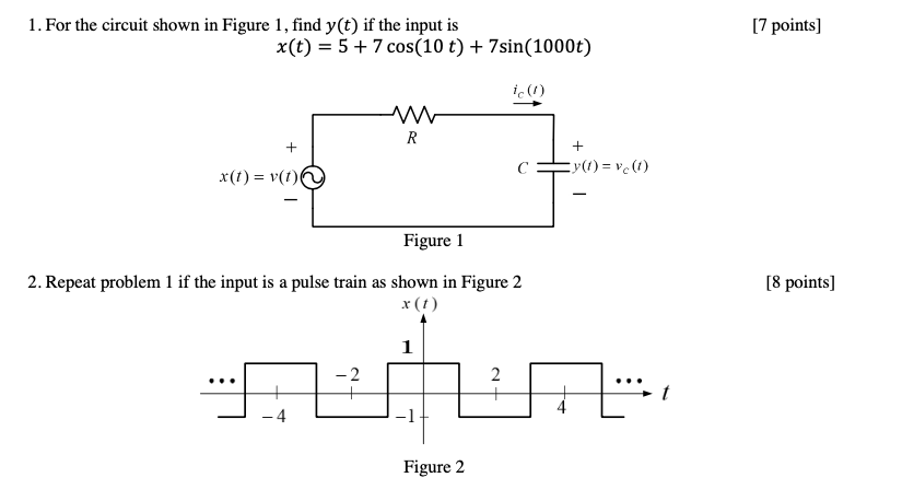 Solved 1. For the circuit shown in Figure 1, find y(t) if | Chegg.com