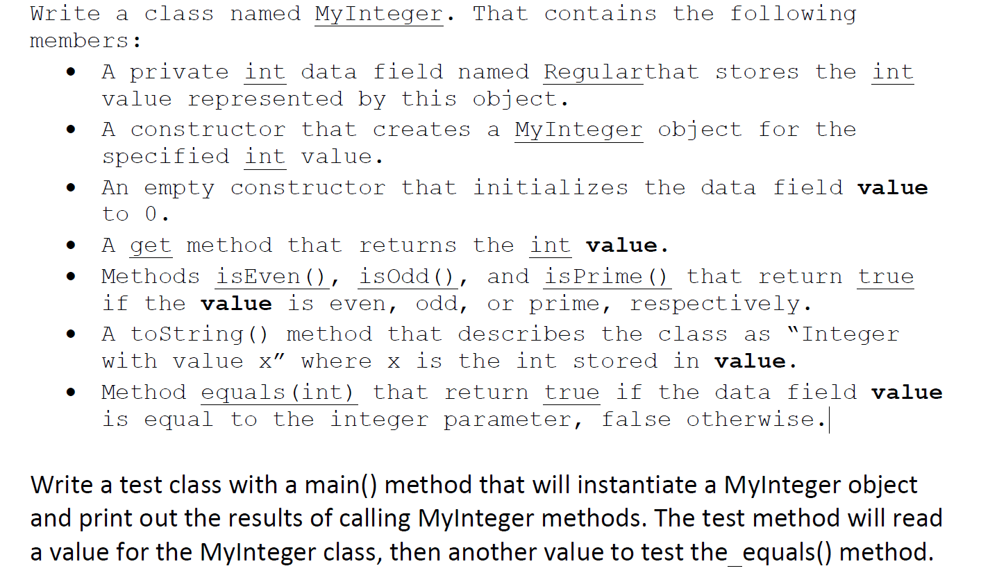 Solved . Write a class named MyInteger. That contains the | Chegg.com