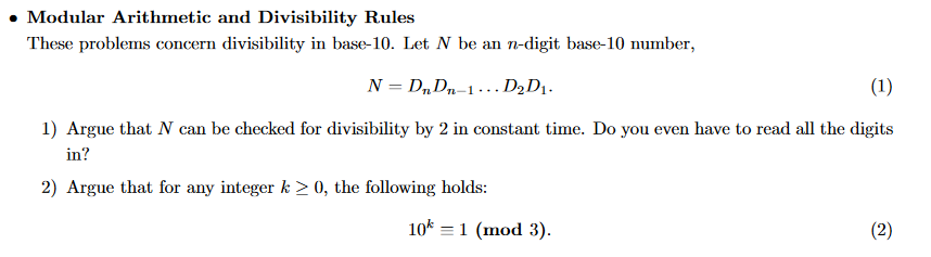 Solved Modular Arithmetic and Divisibility Rules These | Chegg.com