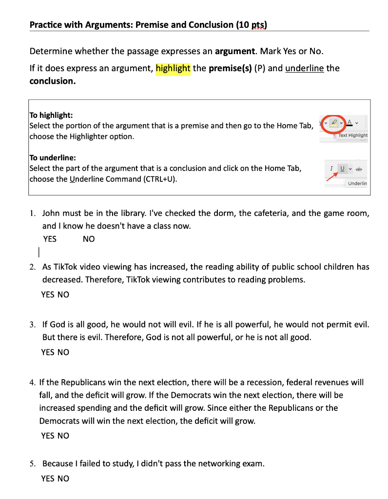 Practice with Arguments: Premise and Conclusion (10 