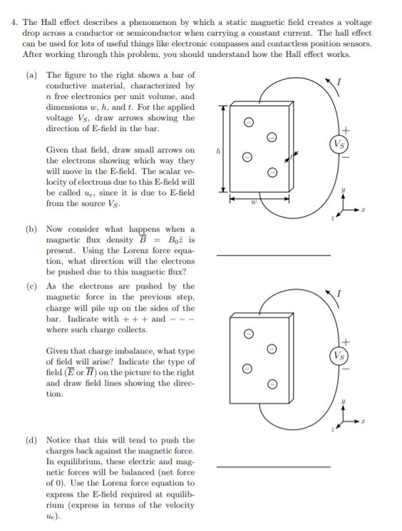 Solved 4. The Hall effect describes a phenomenon by which a | Chegg.com