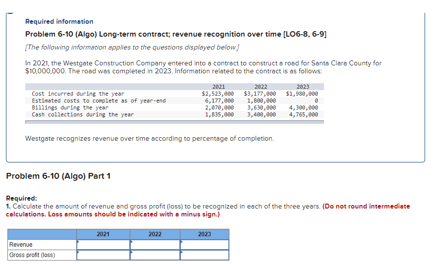 Solved Required information Problem 6-10 (Algo) Long-term | Chegg.com