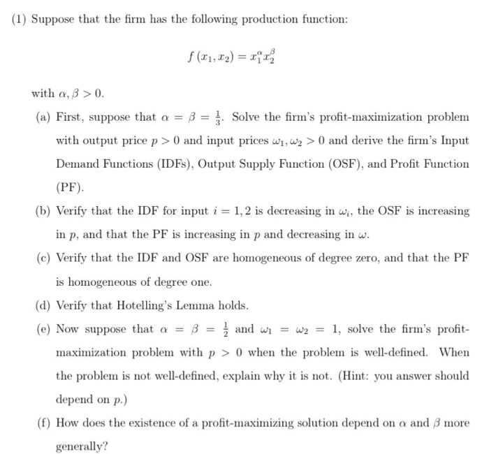 Solved (1) Suppose that the firm has the following | Chegg.com