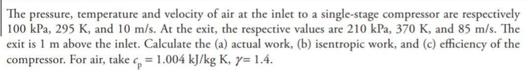 Solved The pressure, temperature and velocity of air at the | Chegg.com