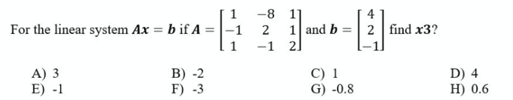 Solved 1 For the linear system Ax = b if A = 1-1 1 -8 1] 4 2 | Chegg.com