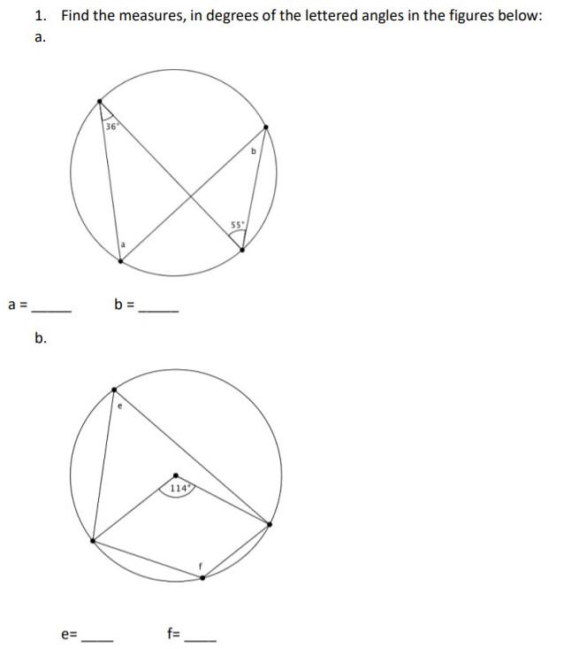 Solved 1. Find the measures, in degrees of the lettered | Chegg.com