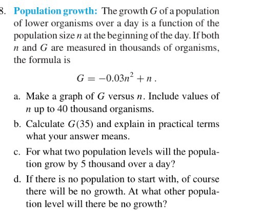 Solved 8. Population growth: The growth G of a population of | Chegg.com