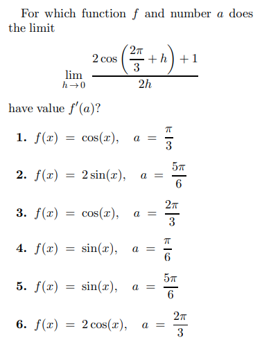 Solved For which function f and number a does the limit | Chegg.com