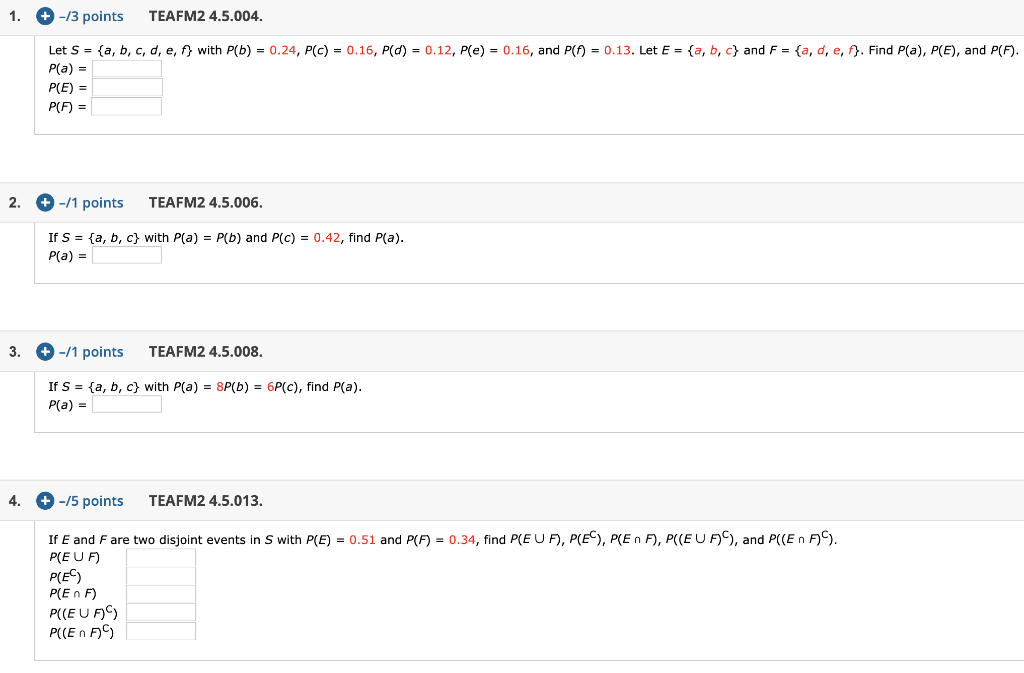 Solved 1. 3 points TEAFM2 4.5.004. Let S a b c d Chegg