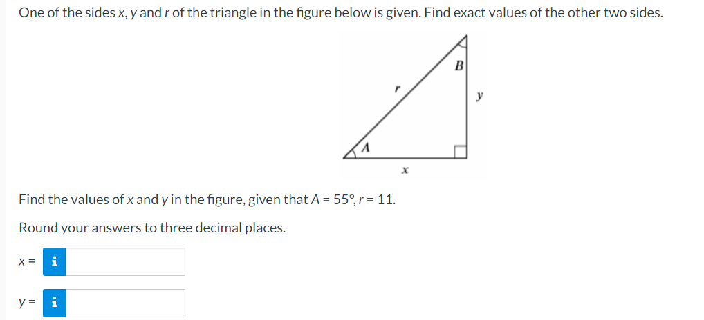 Solved One of the sides x, y and r of the triangle in the | Chegg.com