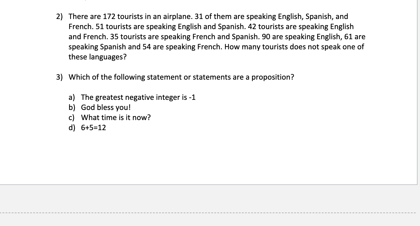 Solved 2 There Are 172 Tourists In An Airplane 31 Of Them Chegg Com