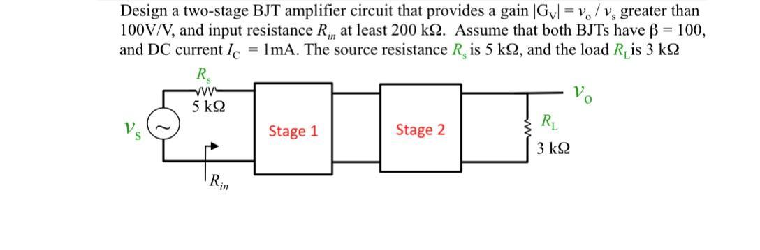 Solved Design a two-stage BJT amplifier circuit that | Chegg.com