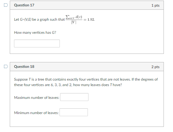 Solved Question 17 1 pts Let G-(VE) be a graph such that | Chegg.com