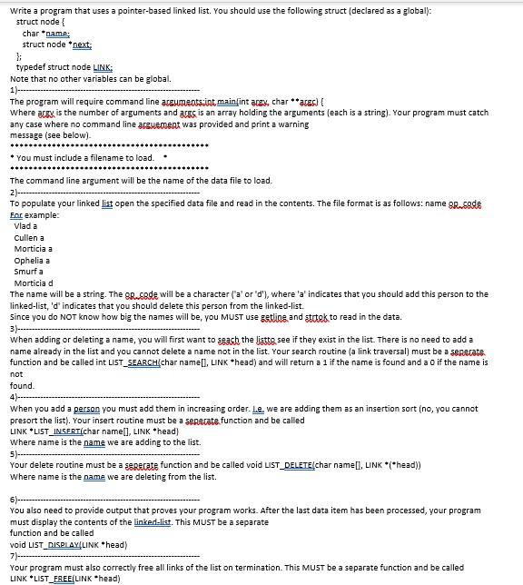 Solved write a program that uses a pointer-based linked | Chegg.com