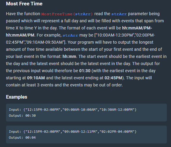 Solved Most Free Time Have the function MostFreeTime | Chegg.com