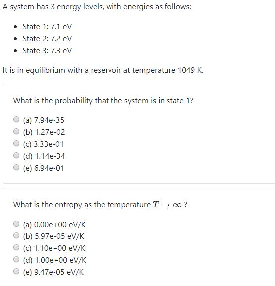 Solved A system has 3 energy levels, with energies as | Chegg.com
