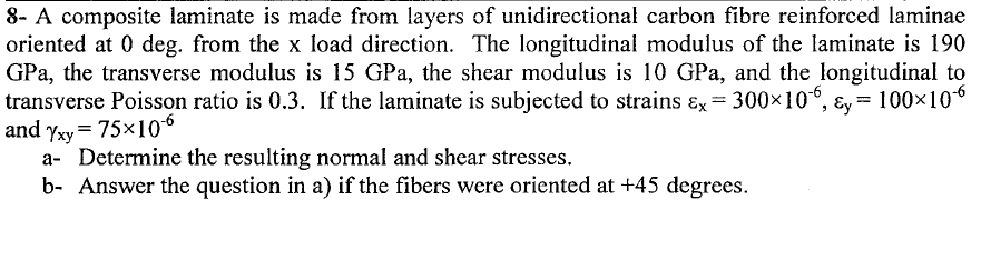 Solved 8- A composite laminate is made from layers of | Chegg.com