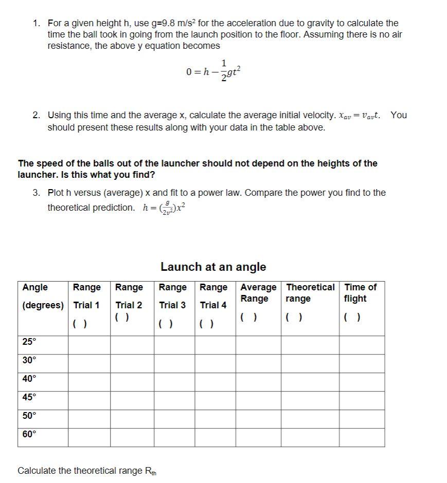 Experiment #27. Time-of-flight vs. initial velocity  Chegg.com