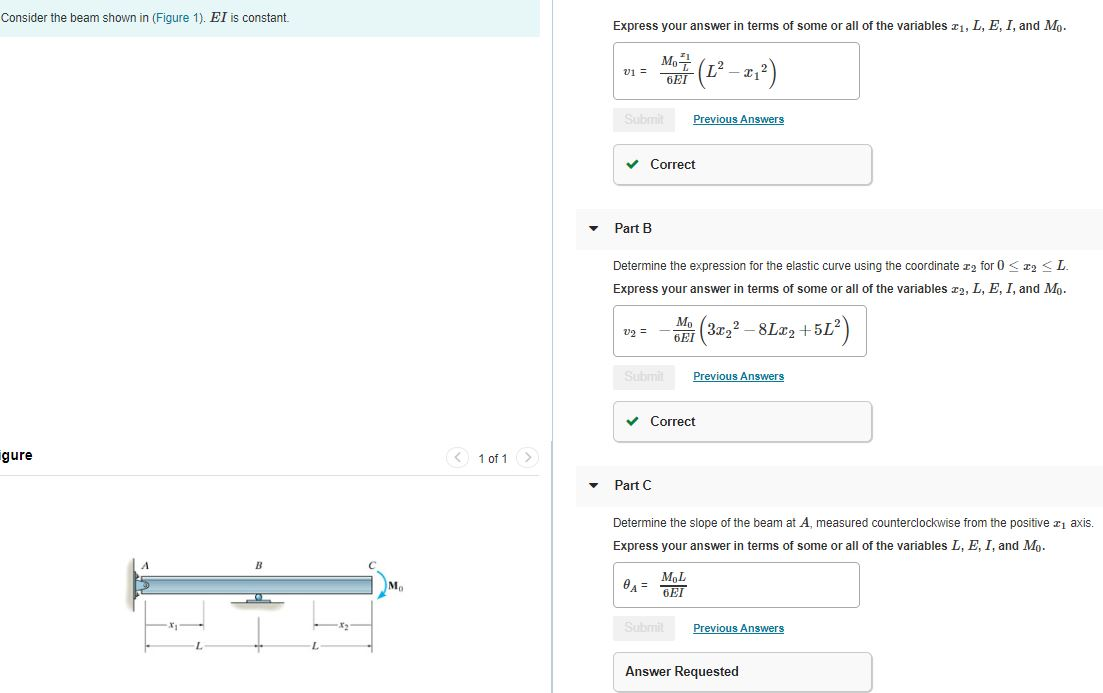 Solved Consider the beam shown in (Figure 1). EI is constant | Chegg.com