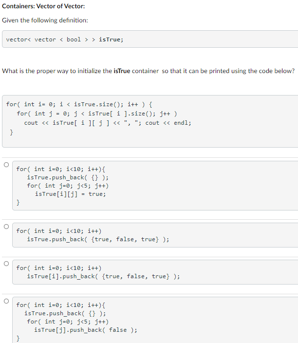 Solved Containers: Vector of Vector: Given the following | Chegg.com