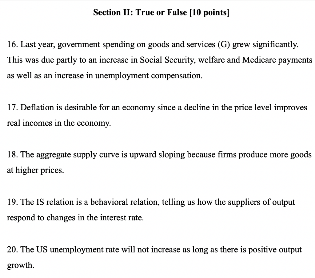 Solved Section II: True or False [10 points] 16. Last year, | Chegg.com