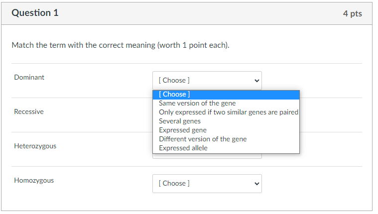 Solved Question 1 4 pts Match the term with the correct | Chegg.com