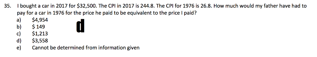 Solved I bought a car in 2017 for $32,500. The CPl in 2017 | Chegg.com