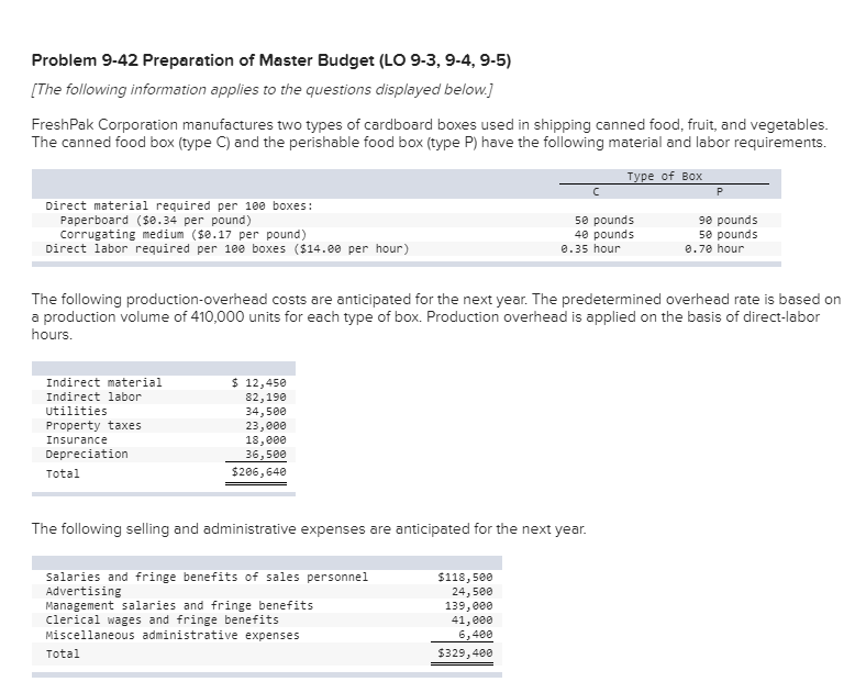 Solved Problem 9-42 Preparation of Master Budget (LO 9-3, | Chegg.com