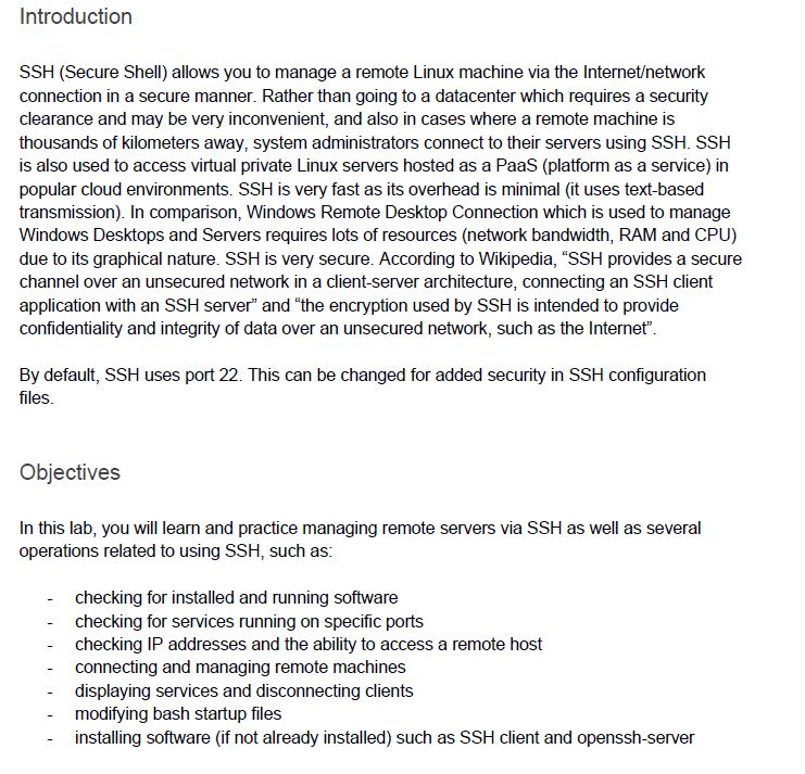 Introduction SSH (Secure Shell) allows you to manage | Chegg.com