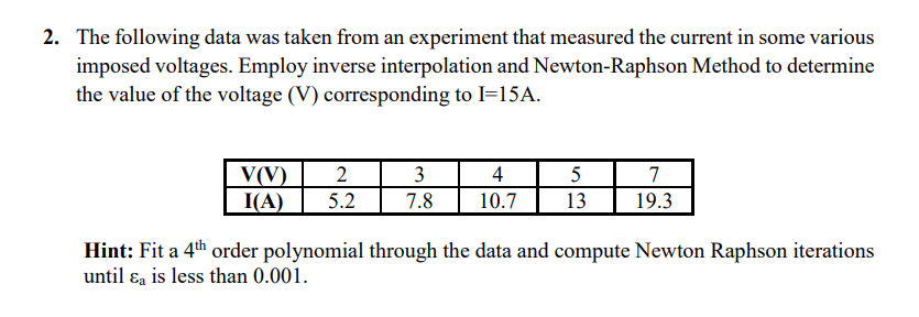 Solved 2. The following data was taken from an experiment | Chegg.com