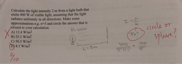 equation for intensity fo light