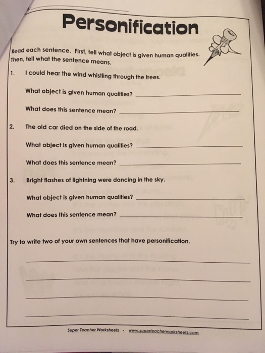 Solved Personification Read each sentence. First, tell what